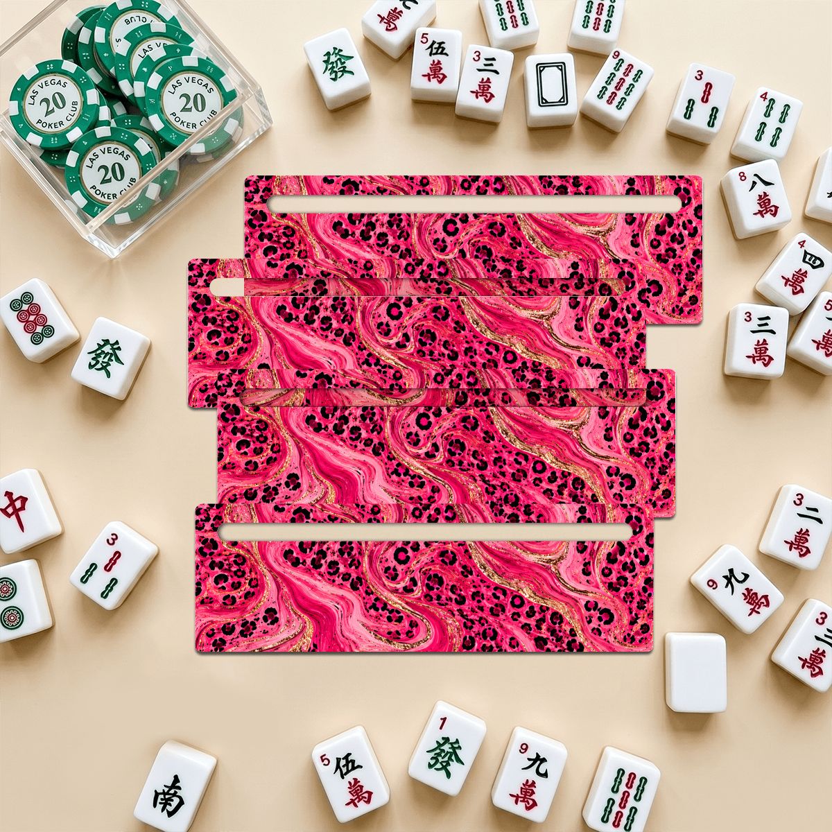 Mahjong Line Reader 4 Pack Luxe Glam Hot Pink Leopard Print