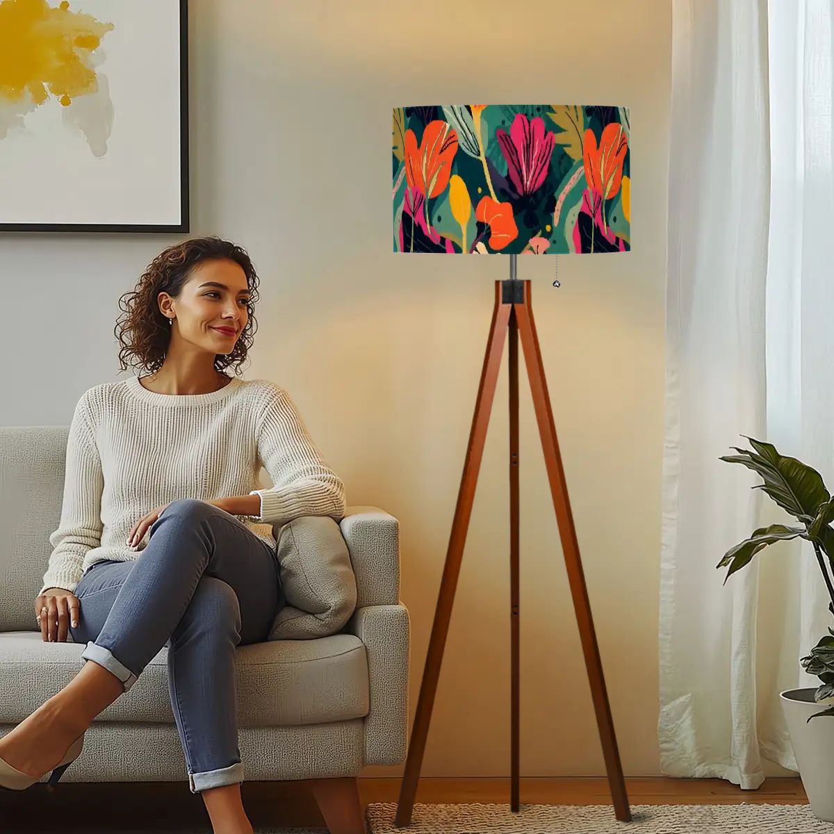 Grand Bohemian Modern Tripod Floor Lamp Orange, Teal, Yellow Fuchsia - Splash of Color Co.