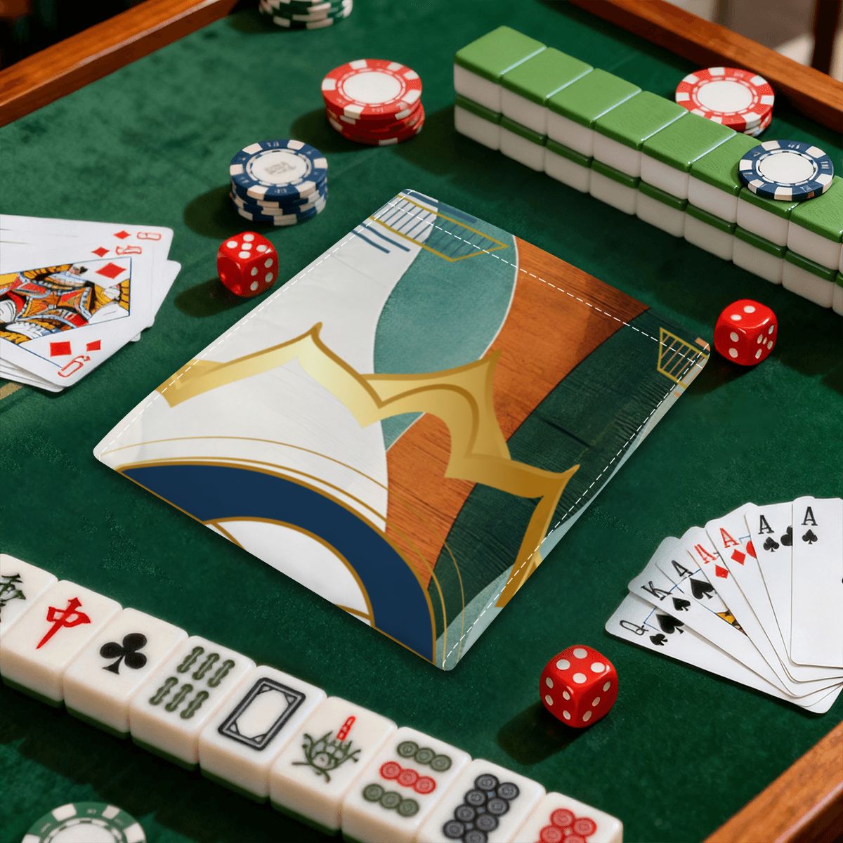 Art Deco Gilded Marbled Design 4 Mahjong Card Holder with Line Finder - Splash of Color Co.