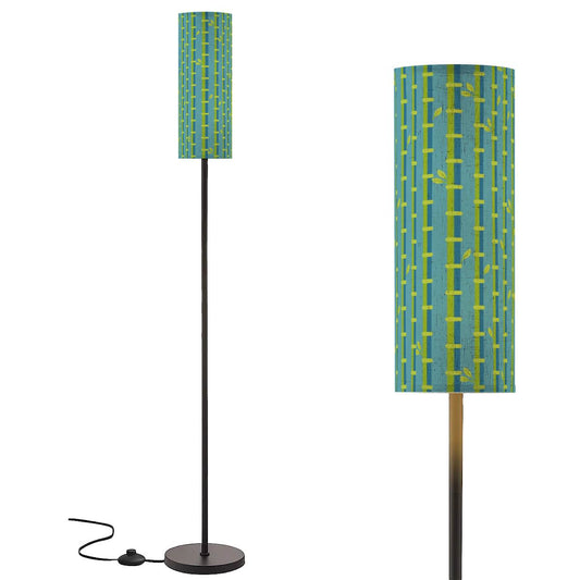 Bamboo Linen Shade In Green Blue Slim Reading Corner Floor Lamp - One Size - Floor Lamps