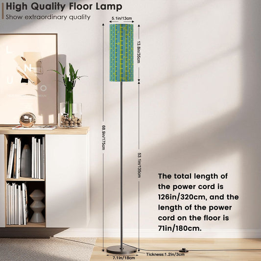 Bamboo Linen Shade In Green Blue Slim Reading Corner Floor Lamp - One Size - Floor Lamps