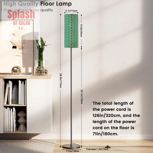 Bamboo Linen Shade In Green Blue Slim Reading Corner Floor Lamp - One Size - Floor Lamps