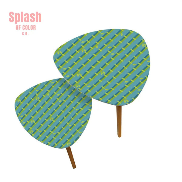 Bamboo Tree Designed Green Blue Zen Garden Nesting Triangle Coffee Table Set of 2 - One Size - Home Accessories