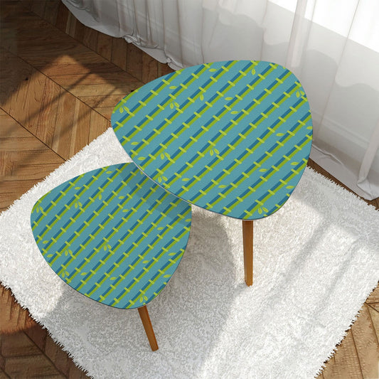 Bamboo Tree Designed Green Blue Zen Garden Nesting Triangle Coffee Table Set of 2 - One Size - Home Accessories