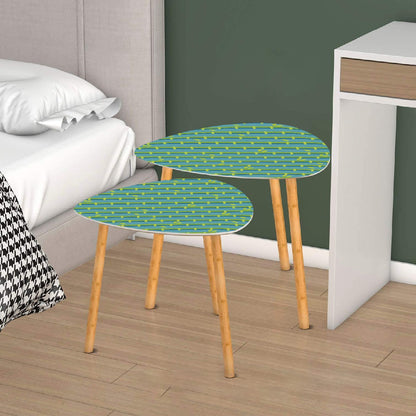 Bamboo Tree Designed Green Blue Zen Garden Nesting Triangle Coffee Table Set of 2 - One Size - Home Accessories