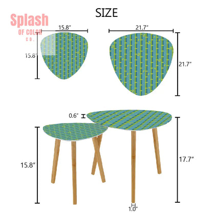 Bamboo Tree Designed Green Blue Zen Garden Nesting Triangle Coffee Table Set of 2 - One Size - Home Accessories