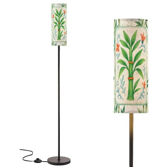 Bamboo Tree Mahjong Tile Green Orange Floral Reading Corner Floor Lamp - One Size - Floor Lamps