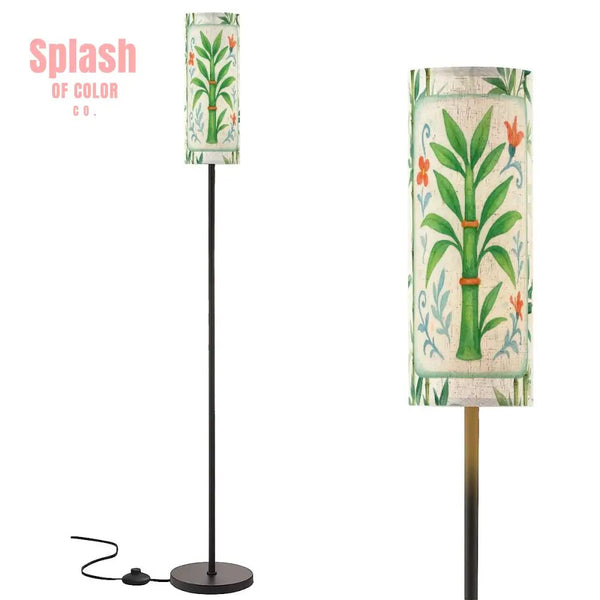 Bamboo Tree Mahjong Tile Green Orange Floral Reading Corner Floor Lamp - One Size - Floor Lamps