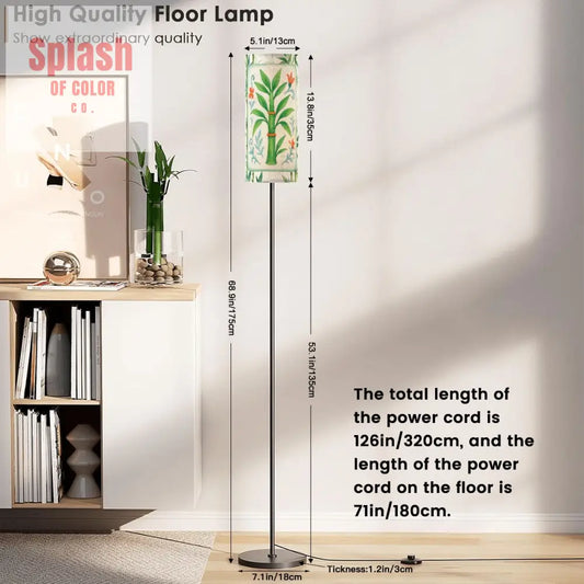 Bamboo Tree Mahjong Tile Green Orange Floral Reading Corner Floor Lamp - One Size - Floor Lamps
