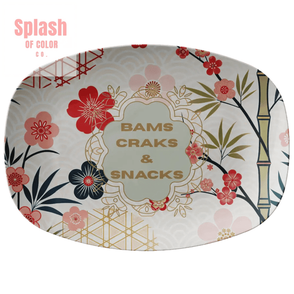 Bams Craks And Snacks Asian Cherry Blossom Mahjong Platter - Splash of Color co.