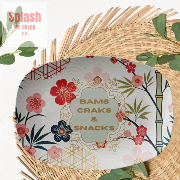 Bams Craks And Snacks Asian Cherry Blossom Mahjong Platter - Splash of Color co.