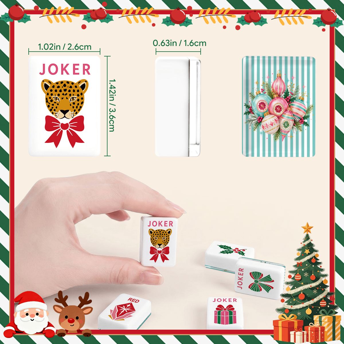 Shiny Brite Vintage Striped Glam Holiday Christmas Mahjong Tiles And Carry Case