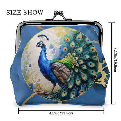 Pretty Peacock Blue Marbled Women's Leather Kiss Lock Coin Purse