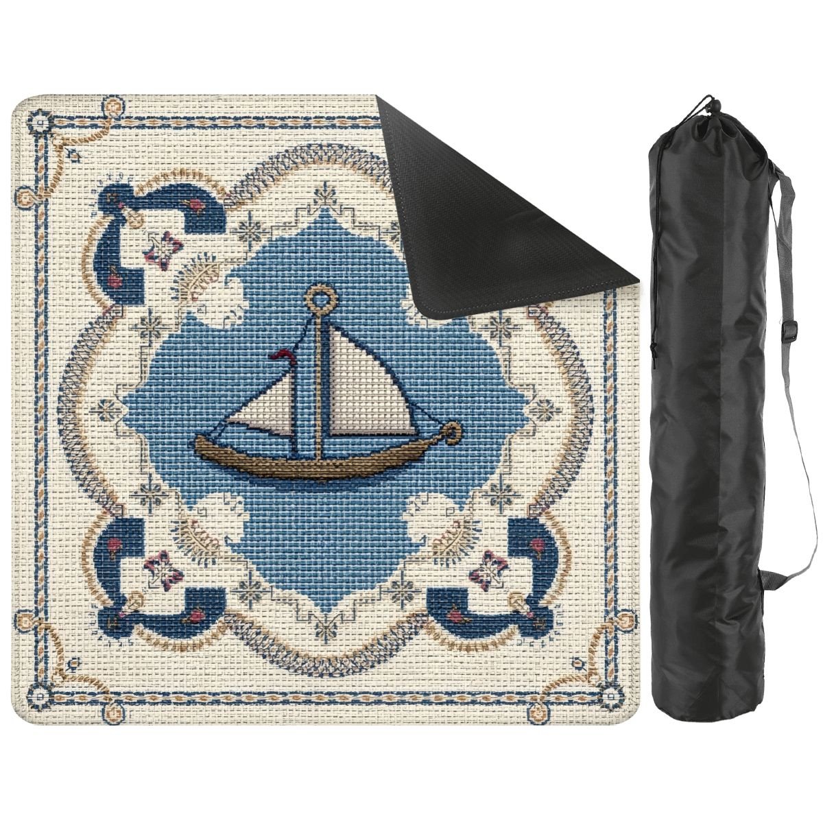 The Sea Is Calling And I Must Go Nautical Faux Needlepoint Mahjong Mat - Splash of Color Co.