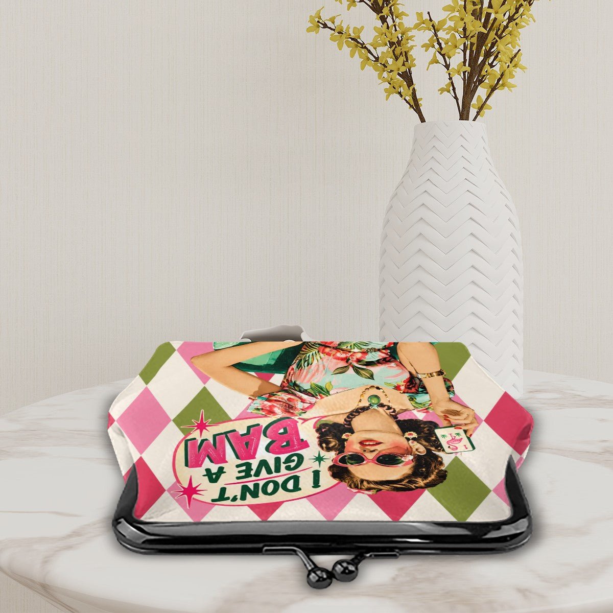 Funny Mahjong, I Don't Give A Bam Women's Leather Kiss Lock Coin Purse - Splash Of Mahj And Color Co.