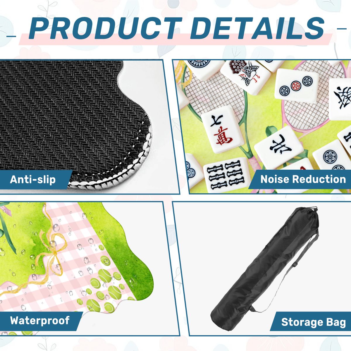 Green And Pink Tennis Themed Scalloped Mahjong Mat - Splash of Color Co.