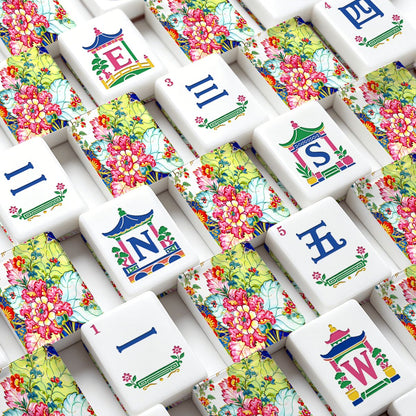Tobacco Leaf Floral Engraved Chinoiserie American Mahjong Tiles And Carry Case