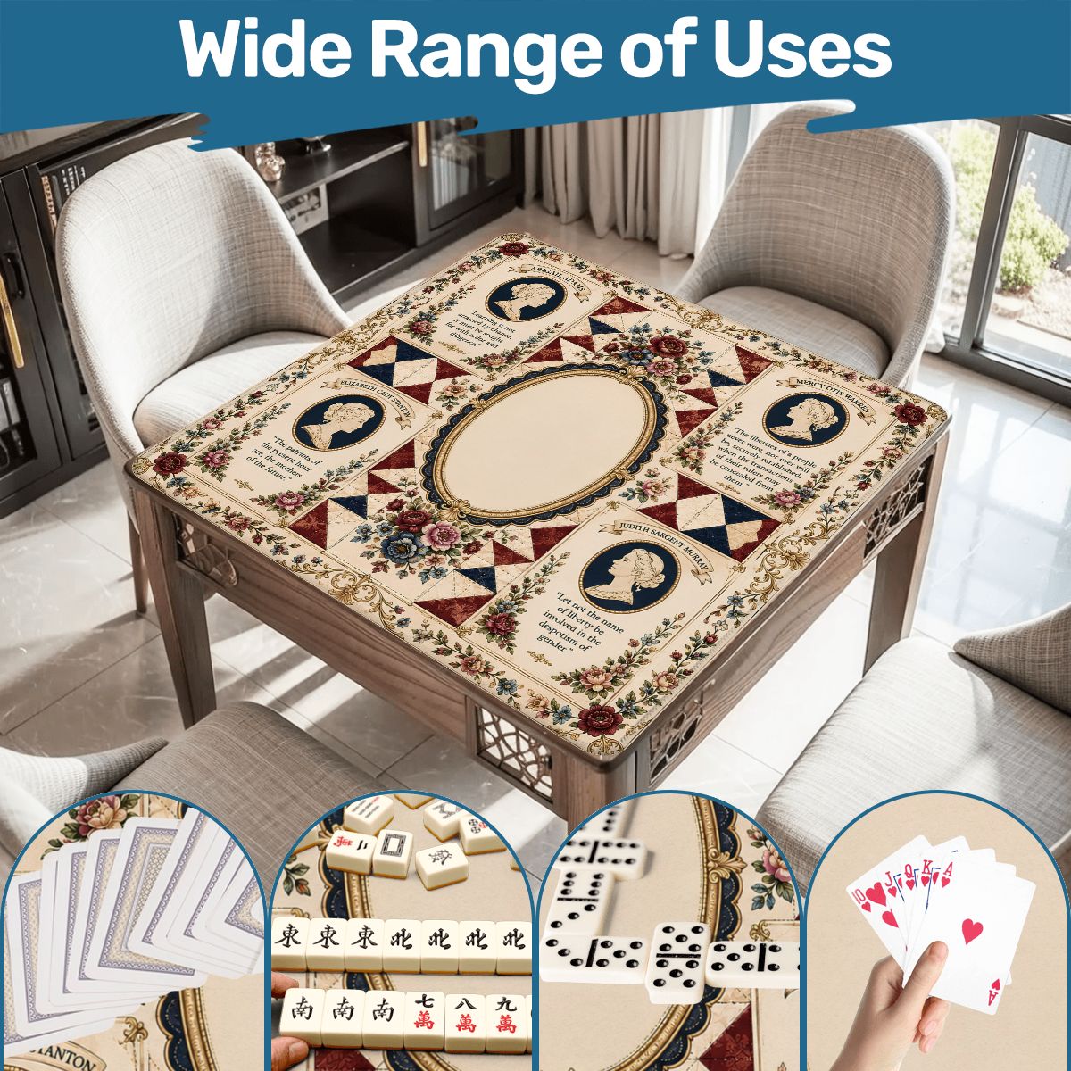 Founding Mothers Vintage Cameo Custom Mahjong Mat - Splash Of Mahj And Color Co.