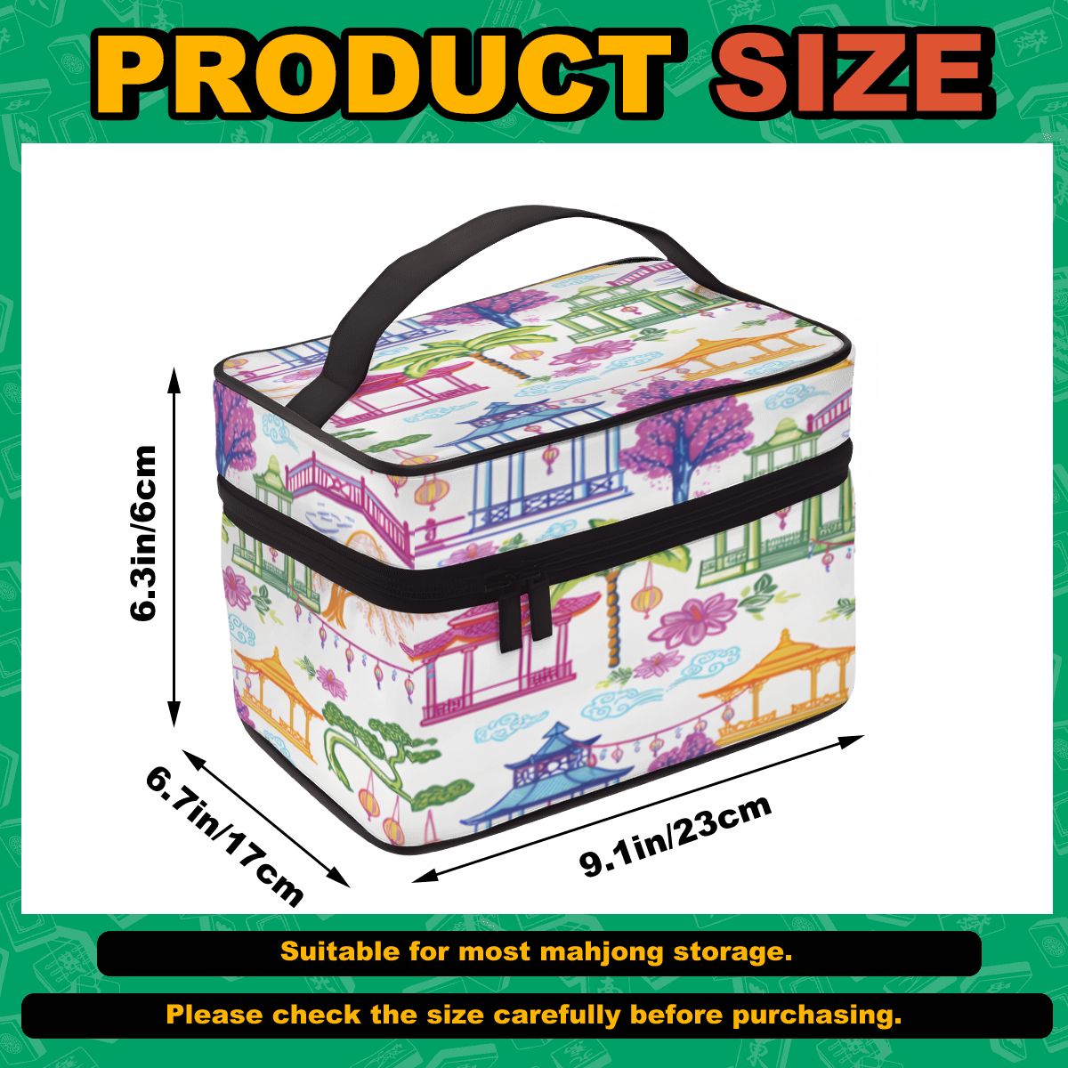 Portable Mahjong Bag Tile Bag, Watercolor Chinoiserie Asian Pagodas - Splash of Color Co.