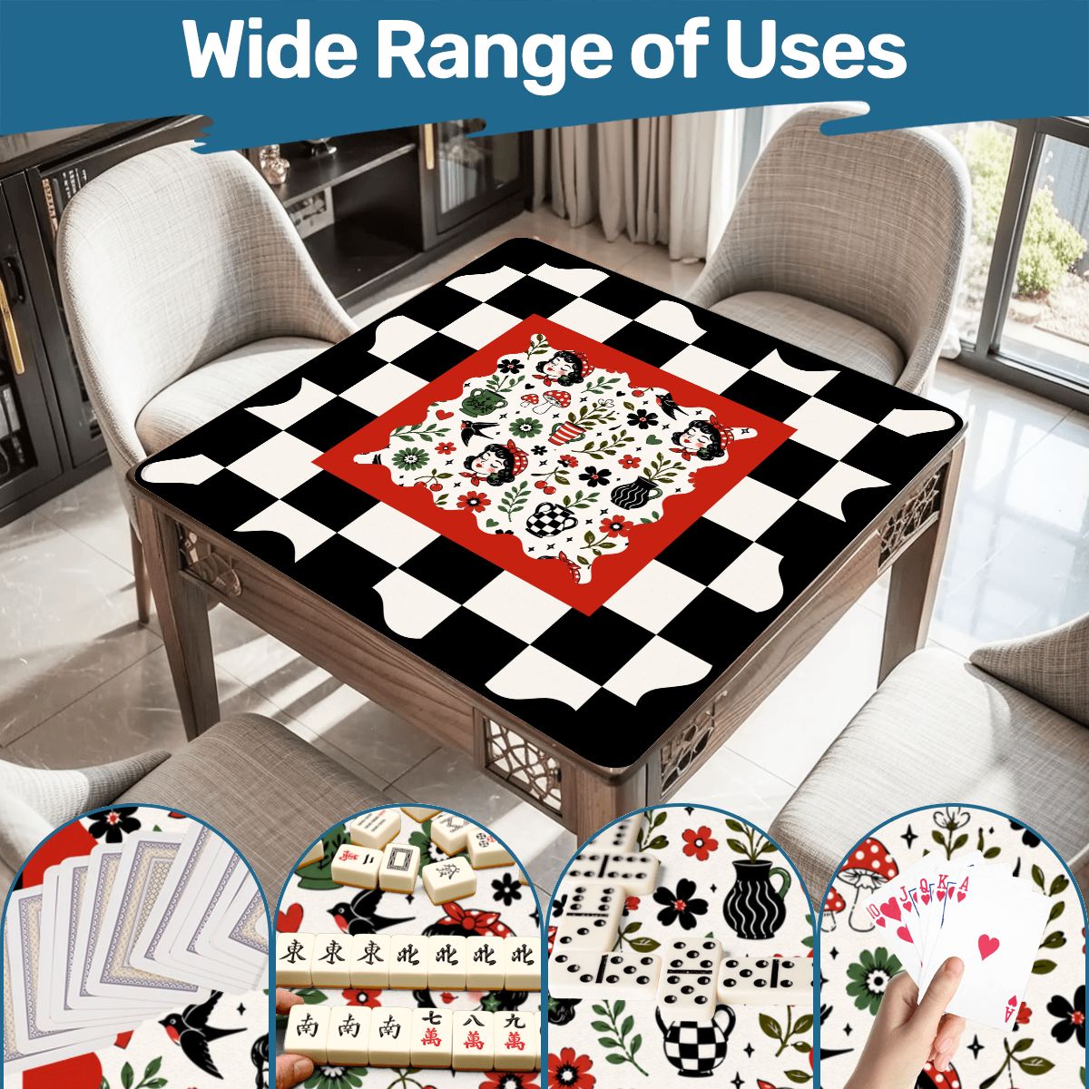Mackenzies Garden Black Green Red Mahjong Mat - Splash of Color Co.