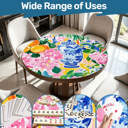 Floral Asian Citrus Sunny Chinoiserie Round Mahjong Mat