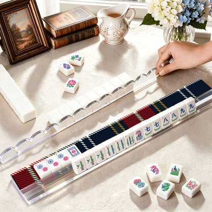 Mad About Plaid Extended Mahjong Rack Set of 4 Scalloped Magnetic Tile Pusher 20' - Splash Of Mahj And Color Co.