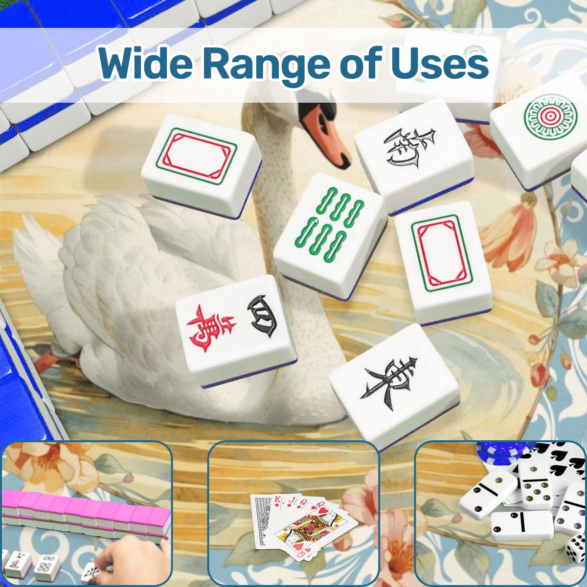 On Golden Pond Swan Floral Scalloped Mahjong Mat - Splash of Color Co.