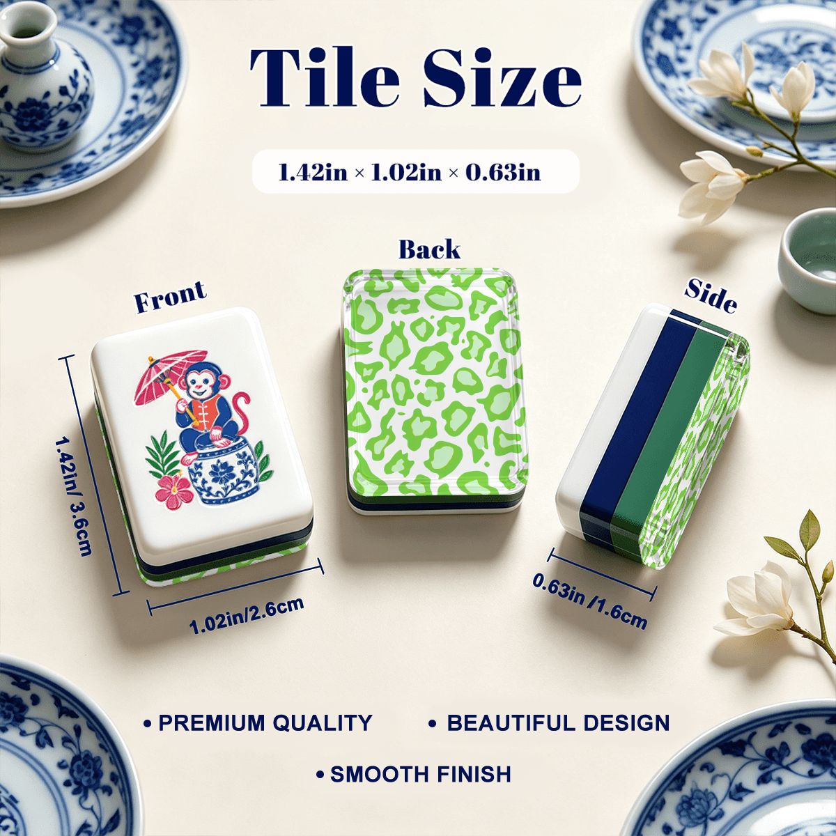 Cheetah Limongreen Chinoiserie Chic American Mahjong Tiles And Carry Case