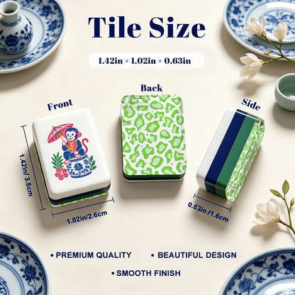 Cheetah Limongreen Chinoiserie Chic American Mahjong Tiles And Carry Case