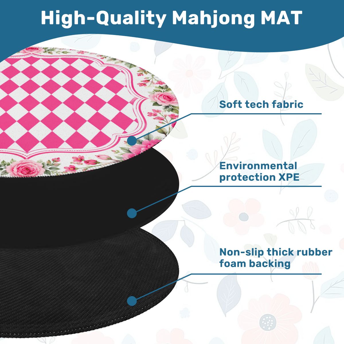 Harlequin Romance Hot Pink Vintage Floral Round Mahjong Mat