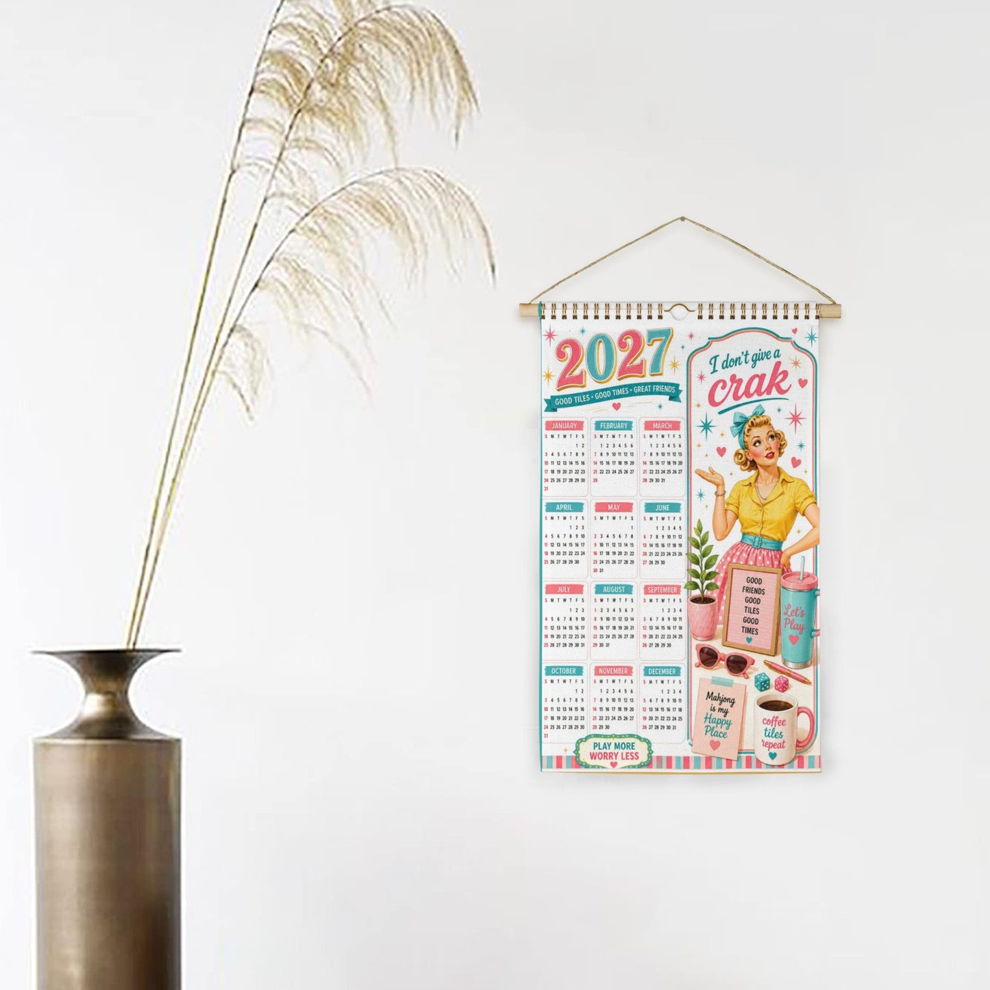 2027 Mahjong Wall Calendar Funny I Don't Give A Crak