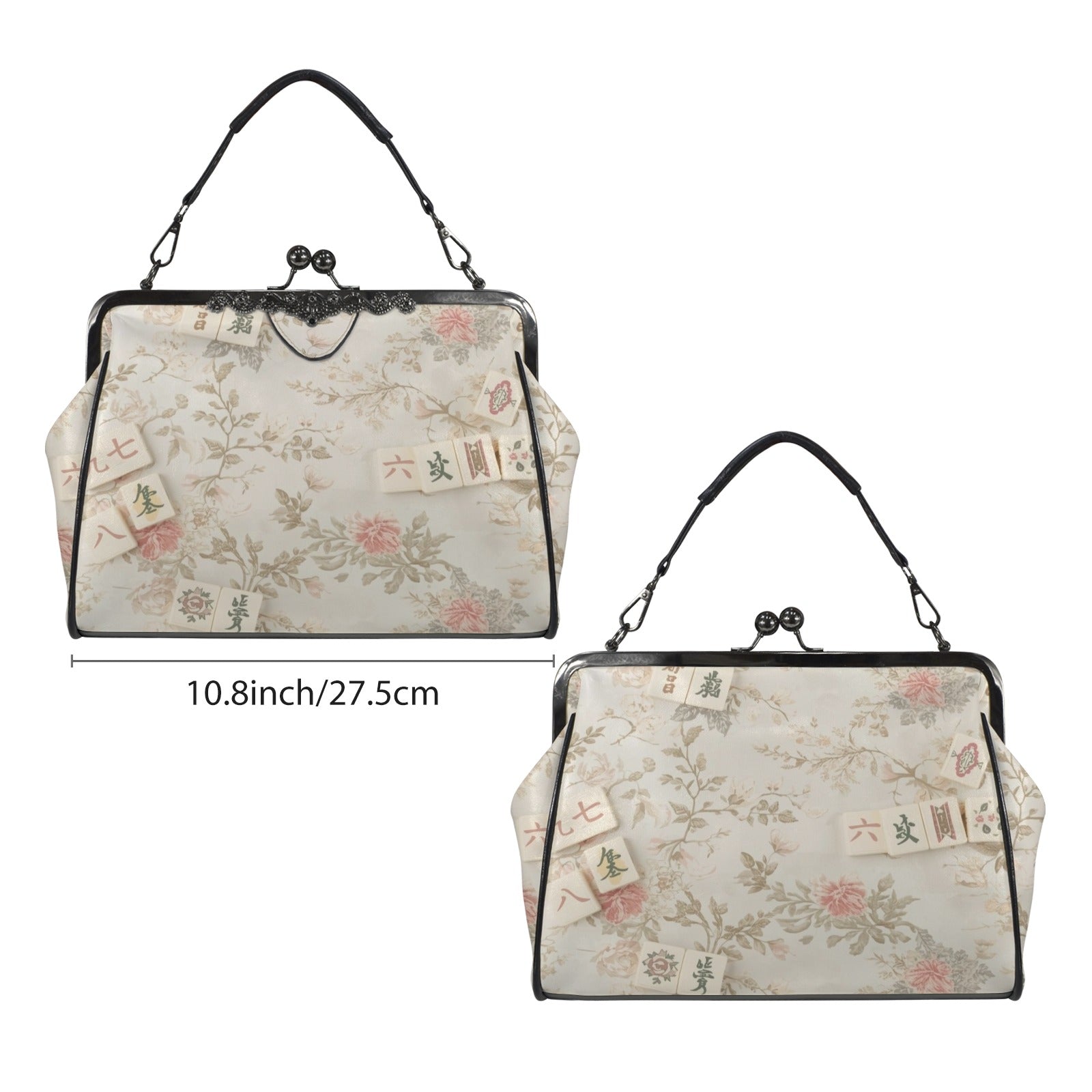 Vintage Floral Mahjong Lover Preppy Kisslock Crossbody Shoulder Bag - Splash of Color Co.