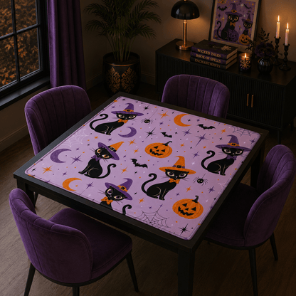 Witchey Poo Black Cat Purple Orange Black Mahjong Mat - Splash Of Mahj And Color Co.