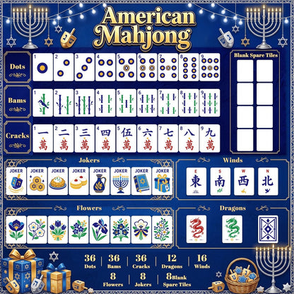 Oceanic Blue Hanukkah Mahjong Tiles And Carry Case - Splash Of Mahj And Color Co.
