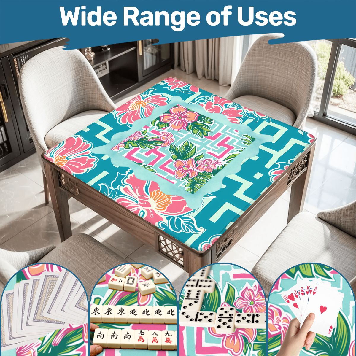 Greek Key Polynesian Hibiscus Flower Mahjong Mat