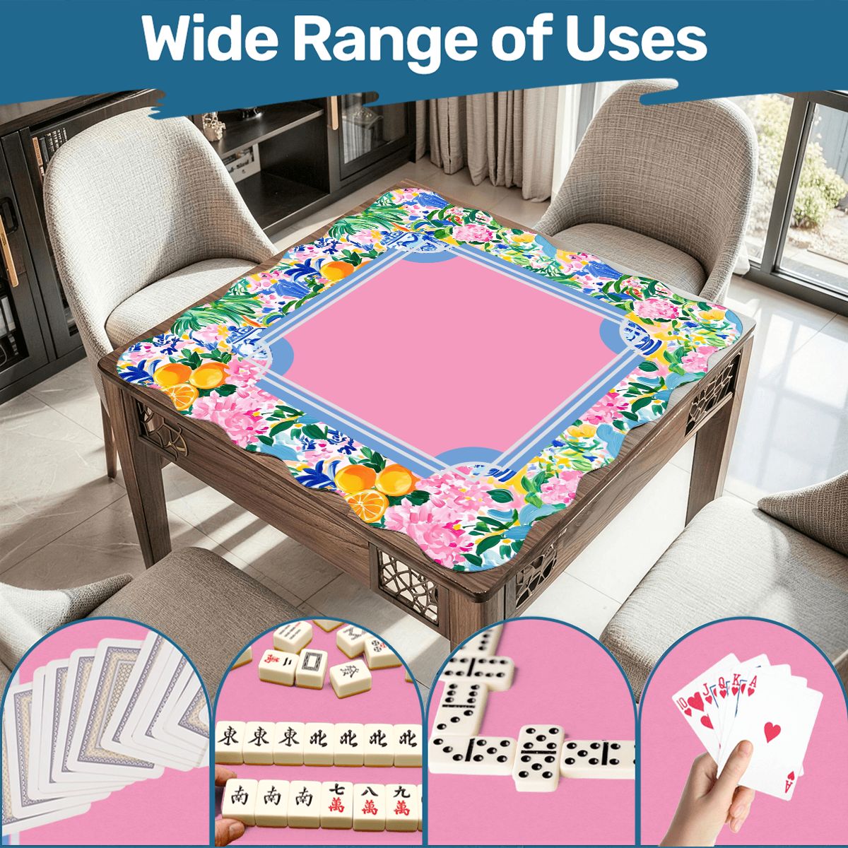 Floral Chinoiserie Preppy Pastel Scalloped Mahjong Mat - Splash of Color Co.