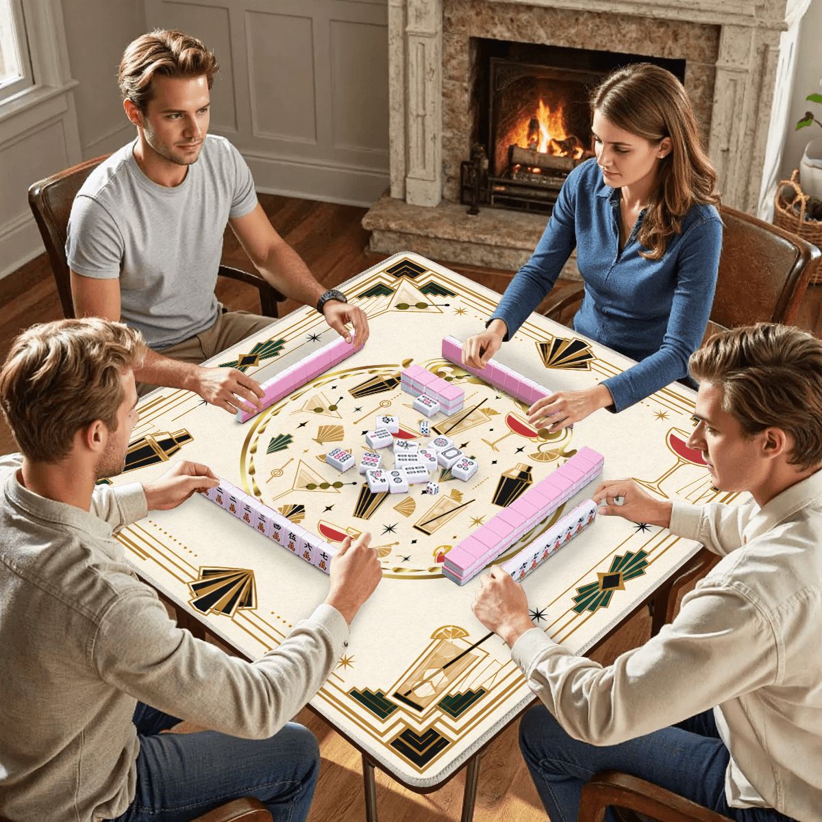 Art Deco Speakeasy Cocktail Mahjong Mat - Splash of Color Co.