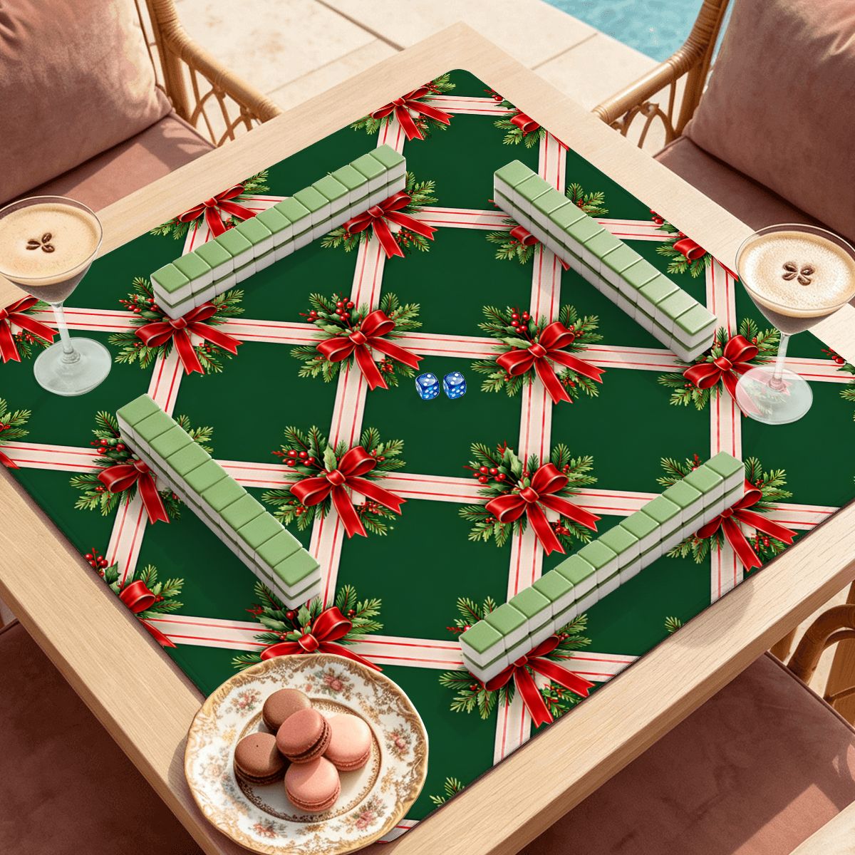 Evergreen & Bows Vintage Christmas Mahjong Mat Sleek Surface