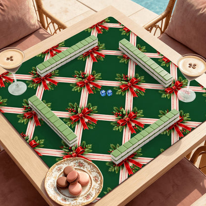 Evergreen & Bows Vintage Christmas Mahjong Mat Sleek Surface