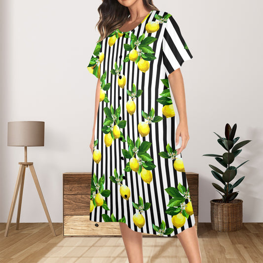 Zesty Lemon Black And White Striped Preppy Women's Muumuu Dress