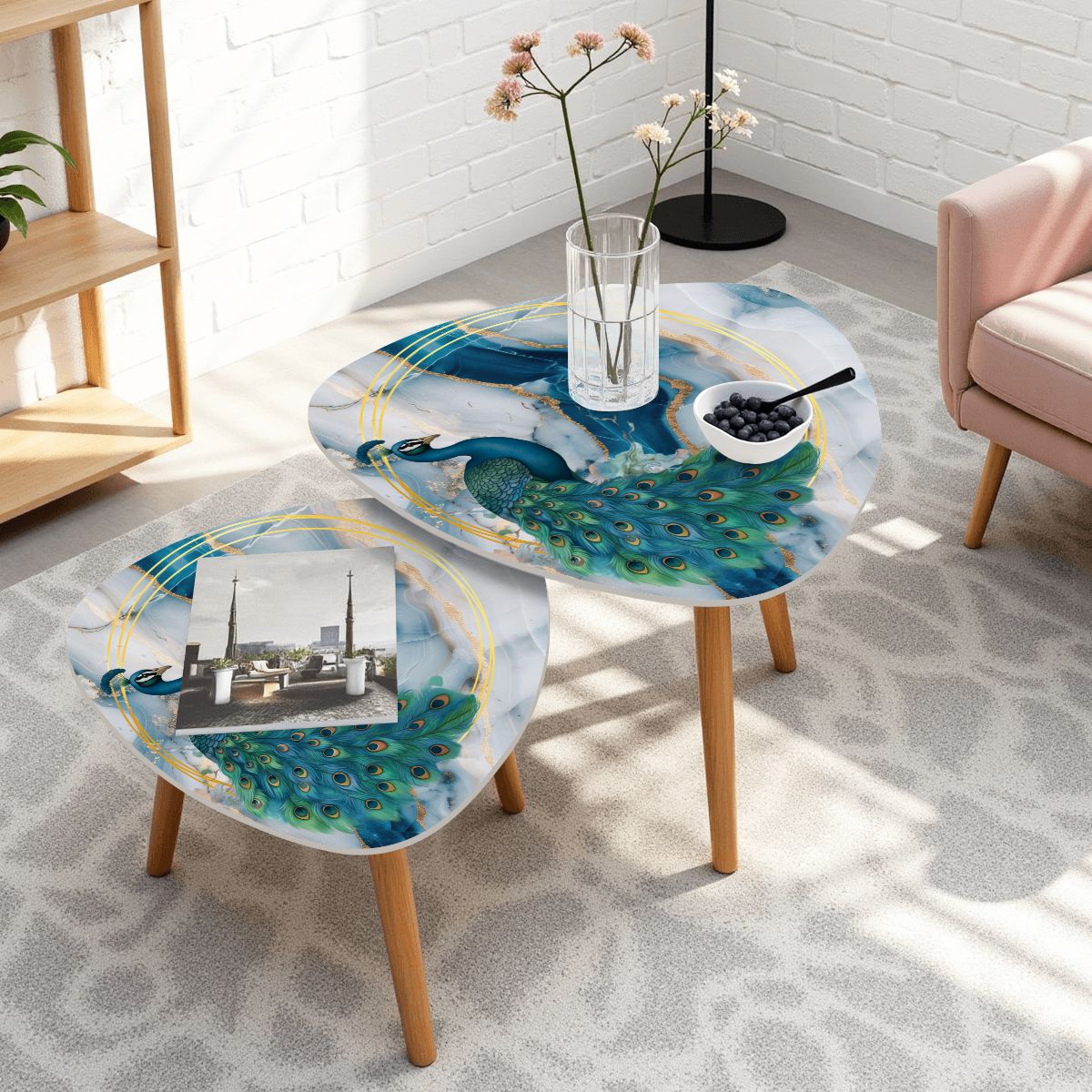 Elegant Peacock Blue Lagoon Modern Nesting Tables Set of 2 - Splash of Color Co.