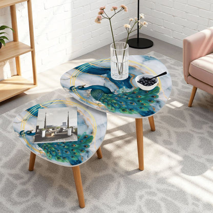 Elegant Peacock Blue Lagoon Modern Nesting Tables Set of 2 - Splash of Color Co.