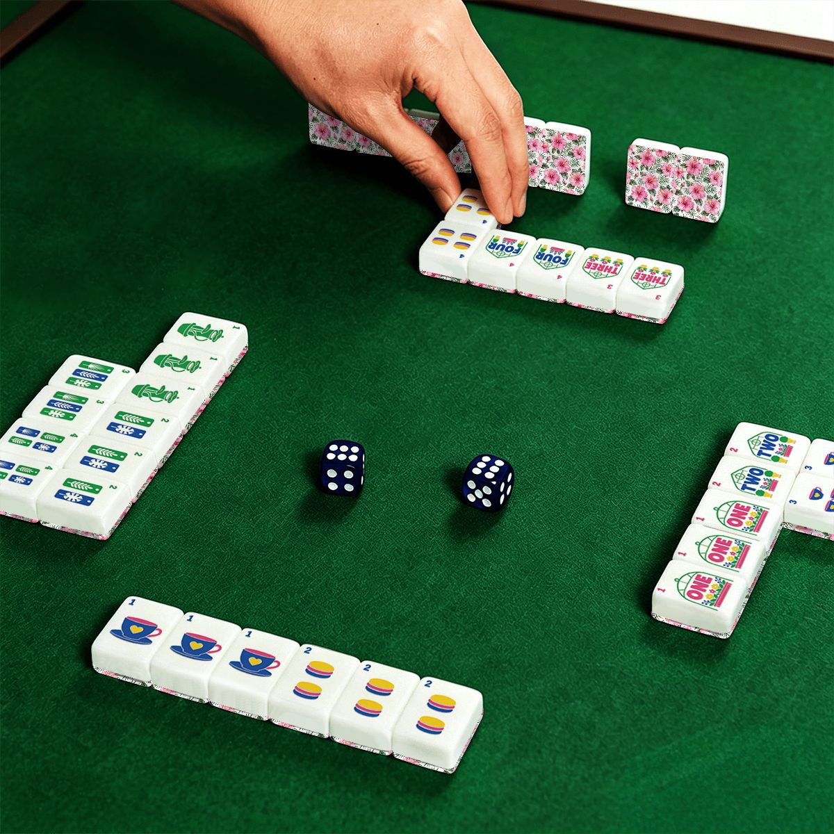 Passion Pink Hibiscus Floral Garden Mahjong Tiles And Carry Case