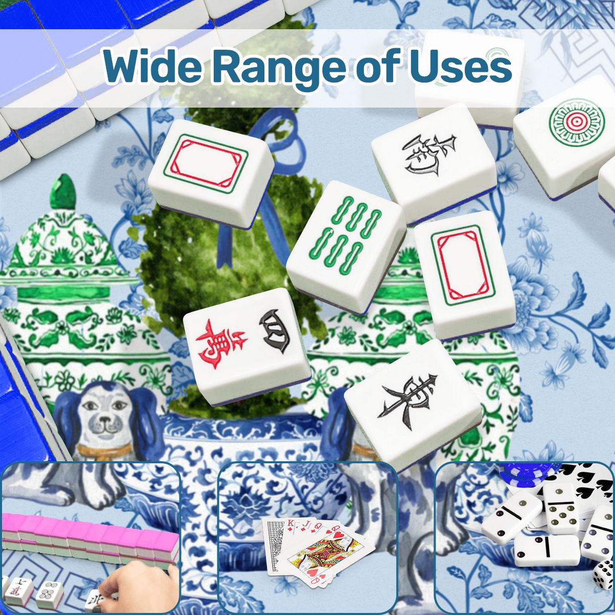 Staffordshire Dogs, Blue Chinoiserie Floral Mahjong Mat