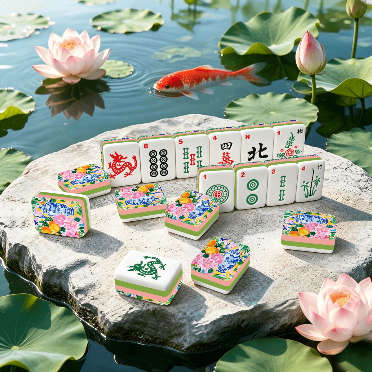 Sunnyside Chinoiserie 4 Layer American Mahjong Tiles Set And Carry Case - Splash Of Mahj And Color Co.