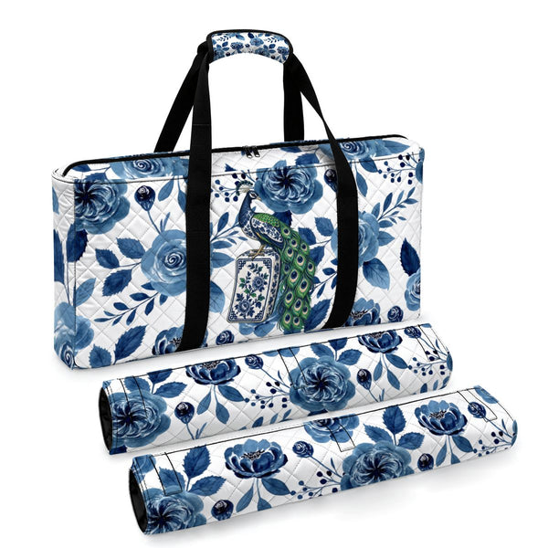 Bam Bird Floral Chinoiserie Quilted Mahjong Bag Set 3 Pcs - Splash Of Mahj And Color Co.