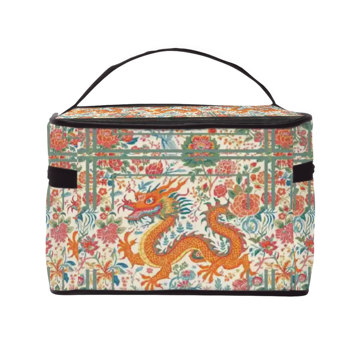 Majestic Dragon Floral Orange, Green Portable Mahjong Bag - Splash of Color Co.