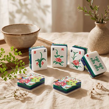 Tobacco Leaft 4Layer American Mahjong Tiles Blue Green With Carry Case - Splash Of Mahj And Color Co.