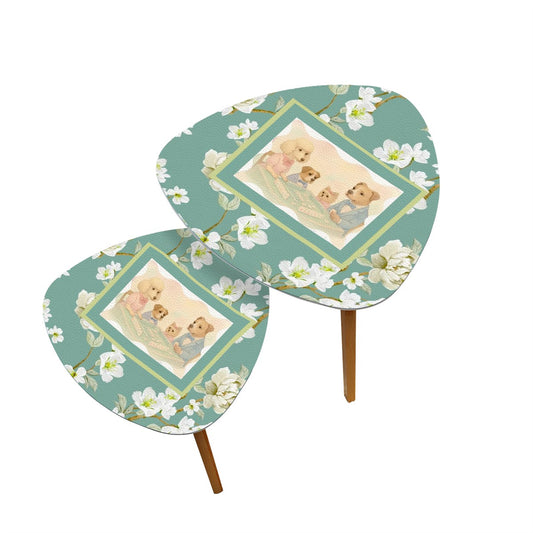 Floral Asian Dogs Playing Mahjong Whimsical Snack Nesting Tables For Mahj Night