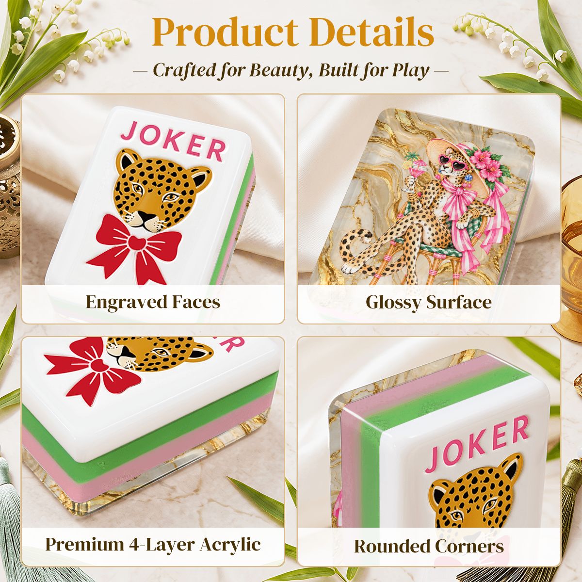 Sipping Leopard 4 Layer Glam Winter American Mahjong Tiles And Carry Case - Splash Of Mahj And Color Co.
